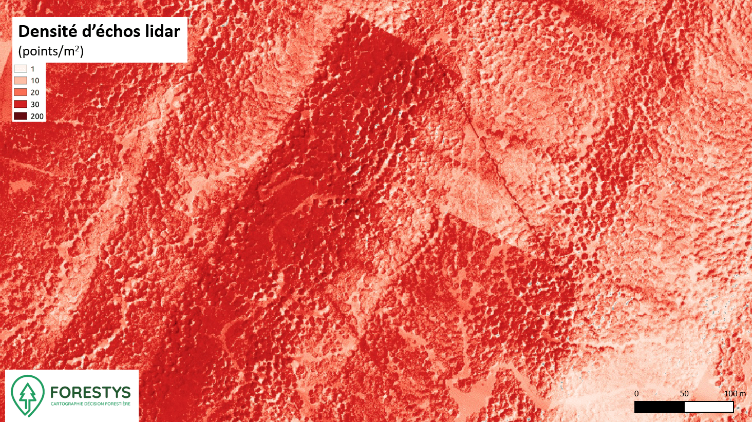 Carte de densité d'échos lidar