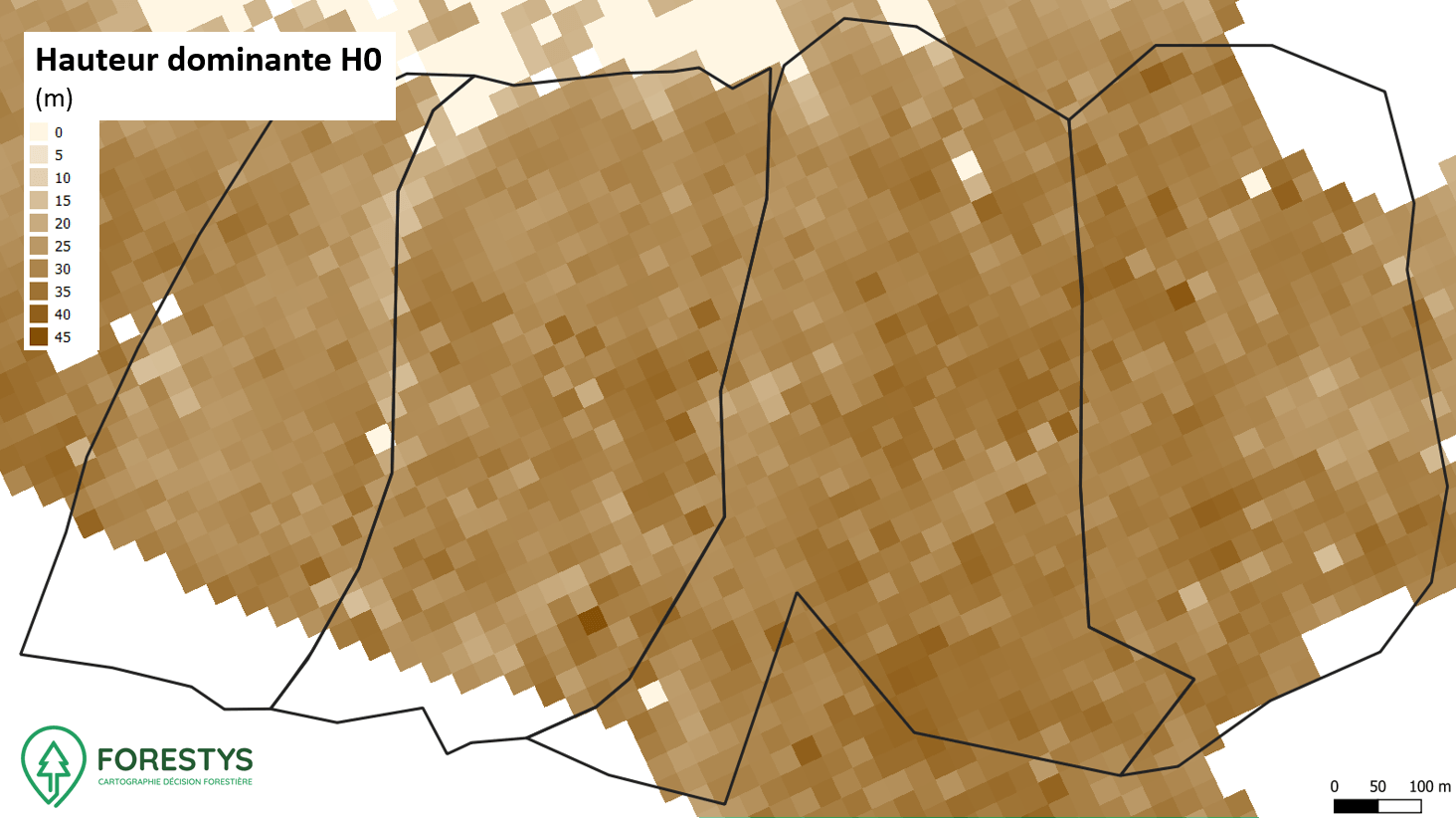 Carte de hauteur dominante. Inventaire spatialisé lidar