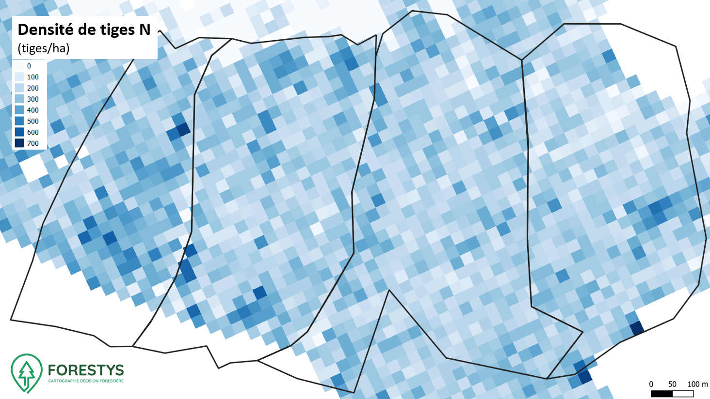 Carte de densité de tiges. Inventaire spatialisé lidar