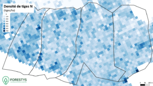 Carte de densité de tiges. Inventaire spatialisé lidar
