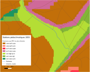 Carte des stations pédoclimatiques au milieu du XXIe siècle. FORESTYS